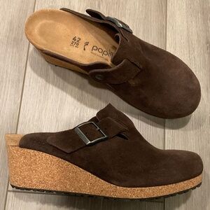 BIRKENSTOCK Papillio Fanny Suede Wedge Clog Brown Size Women’s 11 Like New